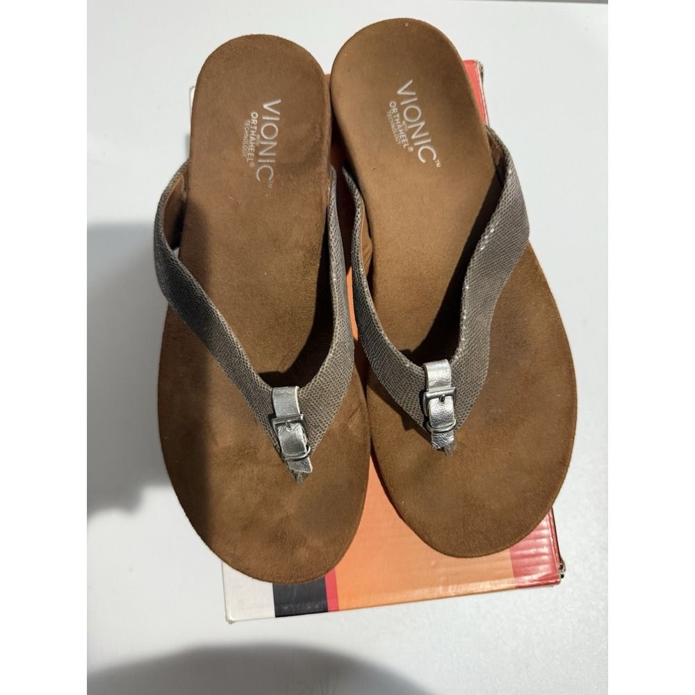 Vionic Lima Lizard Womens Size 9 Gray Casual Slipper Flip Flop‎ Thong Sandals
